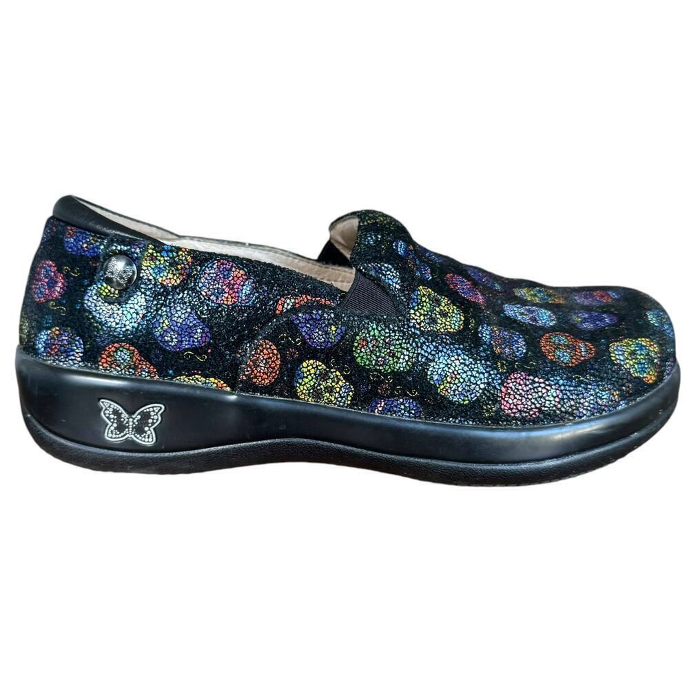 Alegria Keli PRO Sugar Skulls Dottie Slip On Professional Clog Shoes Black 37